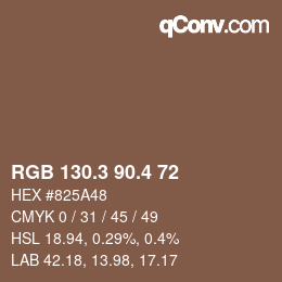 カラーコード: RGB 130.3 90.4 72 | qconv.com