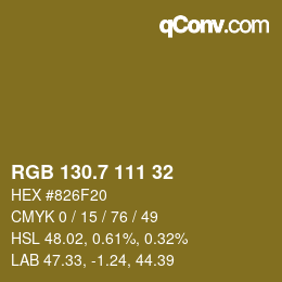 カラーコード: RGB 130.7 111 32 | qconv.com