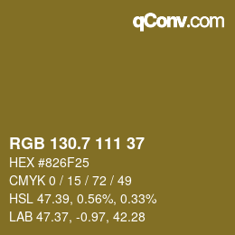 カラーコード: RGB 130.7 111 37 | qconv.com
