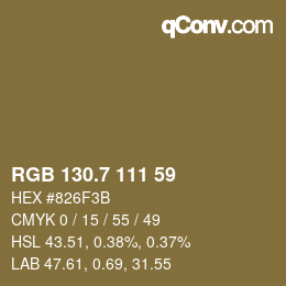 カラーコード: RGB 130.7 111 59 | qconv.com