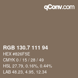 カラーコード: RGB 130.7 111 94 | qconv.com