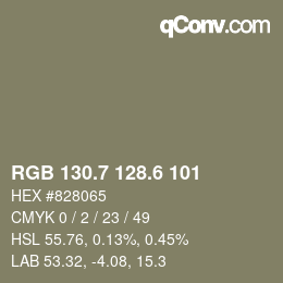 カラーコード: RGB 130.7 128.6 101 | qconv.com