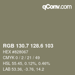 カラーコード: RGB 130.7 128.6 103 | qconv.com