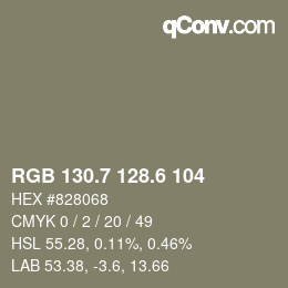 カラーコード: RGB 130.7 128.6 104 | qconv.com