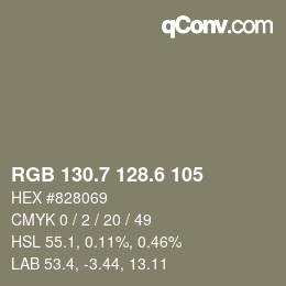 カラーコード: RGB 130.7 128.6 105 | qconv.com