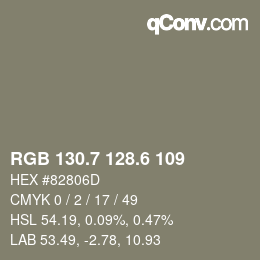 カラーコード: RGB 130.7 128.6 109 | qconv.com