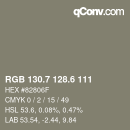 カラーコード: RGB 130.7 128.6 111 | qconv.com