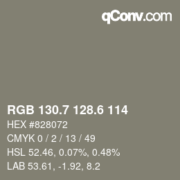 カラーコード: RGB 130.7 128.6 114 | qconv.com
