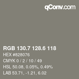 カラーコード: RGB 130.7 128.6 118 | qconv.com