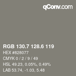 カラーコード: RGB 130.7 128.6 119 | qconv.com