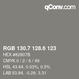 カラーコード: RGB 130.7 128.6 123 | qconv.com
