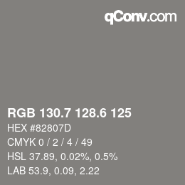 カラーコード: RGB 130.7 128.6 125 | qconv.com