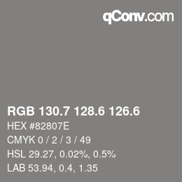 カラーコード: RGB 130.7 128.6 126.6 | qconv.com