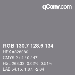 カラーコード: RGB 130.7 128.6 134 | qconv.com