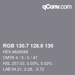 カラーコード: RGB 130.7 128.6 136 | qconv.com