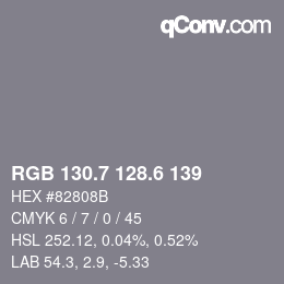 カラーコード: RGB 130.7 128.6 139 | qconv.com