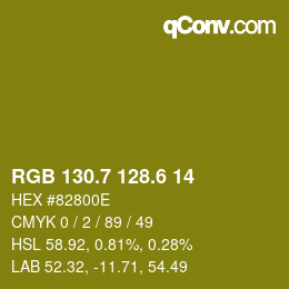 カラーコード: RGB 130.7 128.6 14 | qconv.com