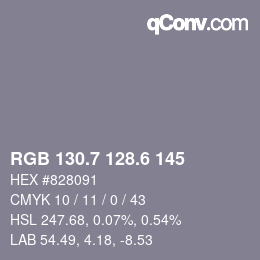 カラーコード: RGB 130.7 128.6 145 | qconv.com
