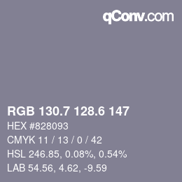 カラーコード: RGB 130.7 128.6 147 | qconv.com