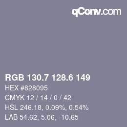 カラーコード: RGB 130.7 128.6 149 | qconv.com
