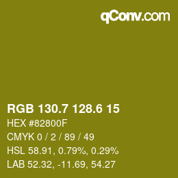カラーコード: RGB 130.7 128.6 15 | qconv.com