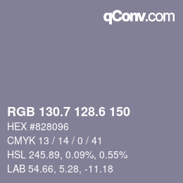 カラーコード: RGB 130.7 128.6 150 | qconv.com