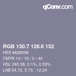 カラーコード: RGB 130.7 128.6 152 | qconv.com