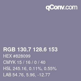 カラーコード: RGB 130.7 128.6 153 | qconv.com