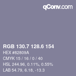 カラーコード: RGB 130.7 128.6 154 | qconv.com