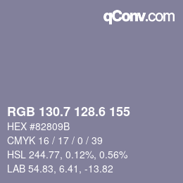 カラーコード: RGB 130.7 128.6 155 | qconv.com