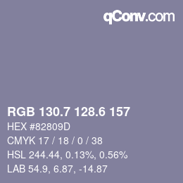 カラーコード: RGB 130.7 128.6 157 | qconv.com