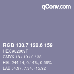カラーコード: RGB 130.7 128.6 159 | qconv.com