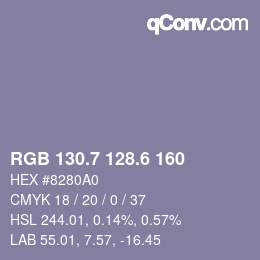 カラーコード: RGB 130.7 128.6 160 | qconv.com