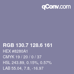 カラーコード: RGB 130.7 128.6 161 | qconv.com