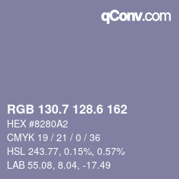 カラーコード: RGB 130.7 128.6 162 | qconv.com