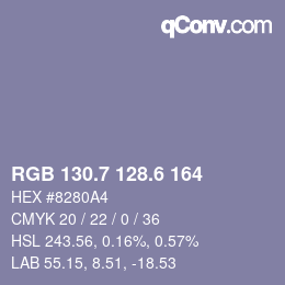 カラーコード: RGB 130.7 128.6 164 | qconv.com