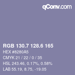 カラーコード: RGB 130.7 128.6 165 | qconv.com