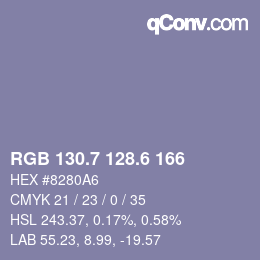 カラーコード: RGB 130.7 128.6 166 | qconv.com