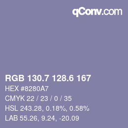 カラーコード: RGB 130.7 128.6 167 | qconv.com