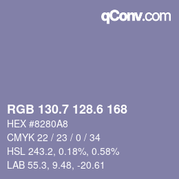 カラーコード: RGB 130.7 128.6 168 | qconv.com