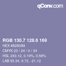 カラーコード: RGB 130.7 128.6 169 | qconv.com