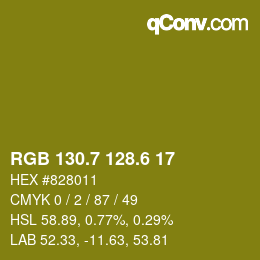 カラーコード: RGB 130.7 128.6 17 | qconv.com