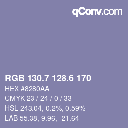 カラーコード: RGB 130.7 128.6 170 | qconv.com