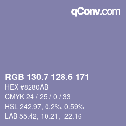 カラーコード: RGB 130.7 128.6 171 | qconv.com