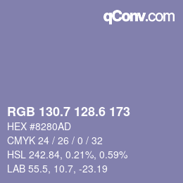 カラーコード: RGB 130.7 128.6 173 | qconv.com