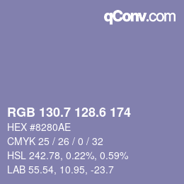 カラーコード: RGB 130.7 128.6 174 | qconv.com