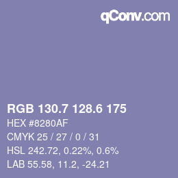 カラーコード: RGB 130.7 128.6 175 | qconv.com