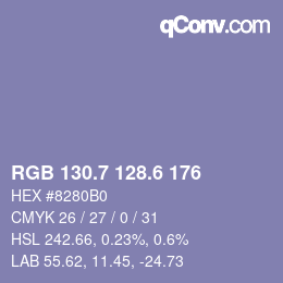 カラーコード: RGB 130.7 128.6 176 | qconv.com