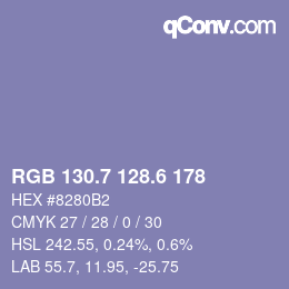 カラーコード: RGB 130.7 128.6 178 | qconv.com