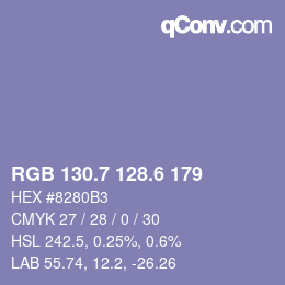 カラーコード: RGB 130.7 128.6 179 | qconv.com